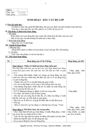 Kế hoạch bài dạy môn Sinh Hoạt Lớp 9 - Tuần 2, Tiết 1 (GV: Nguyễn Thị Hảo)