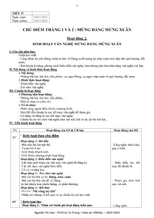 Kế hoạch bài dạy môn Sinh Hoạt Lớp 9 - Tuần 22, Tiết 20 (GV: Nguyễn Thị Hảo)