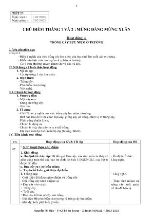 Kế hoạch bài dạy môn Sinh Hoạt Lớp 9 - Tuần 25, Tiết 23 (GV: Nguyễn Thị Hảo)