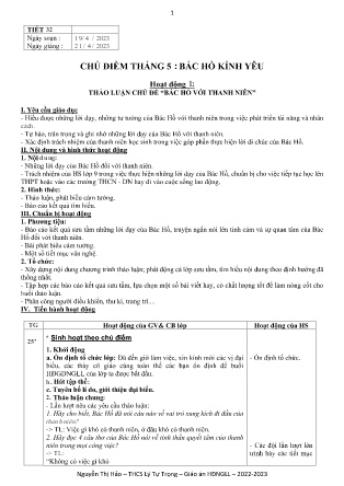 Kế hoạch bài dạy môn Sinh Hoạt Lớp 9 - Tuần 34, Tiết 32 (GV: Nguyễn Thị Hảo)