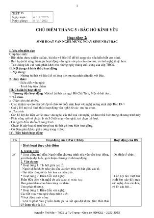Kế hoạch bài dạy môn Sinh Hoạt Lớp 9 - Tuần 36, Tiết 33 (GV: Nguyễn Thị Hảo)