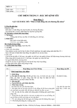 Kế hoạch bài dạy môn Sinh Hoạt Lớp 9 - Tuần 37, Tiết 34 (GV: Nguyễn Thị Hảo)