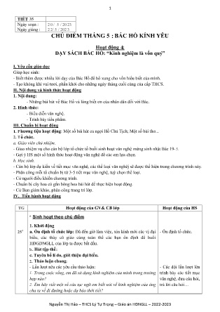 Kế hoạch bài dạy môn Sinh Hoạt Lớp 9 - Tuần 38, Tiết 35 (GV: Nguyễn Thị Hảo)