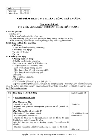 Kế hoạch bài dạy môn Sinh Hoạt Lớp 9 - Tuần 4, Tiết 3 (GV: Nguyễn Thị Hảo)