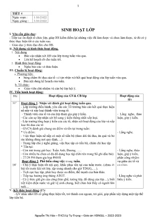 Kế hoạch bài dạy môn Sinh Hoạt Lớp 9 - Tuần 5, Tiết 4 (GV: Nguyễn Thị Hảo)