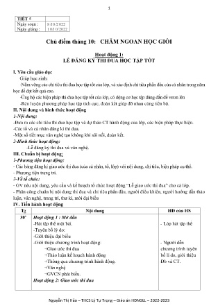 Kế hoạch bài dạy môn Sinh Hoạt Lớp 9 - Tuần 6, Tiết 5 (GV: Nguyễn Thị Hảo)