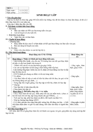 Kế hoạch bài dạy môn Sinh Hoạt Lớp 9 - Tuần 7, Tiết 6 (GV: Nguyễn Thị Hảo)