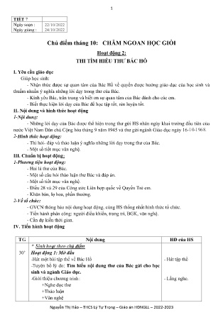 Kế hoạch bài dạy môn Sinh Hoạt Lớp 9 - Tuần 8, Tiết 7 (GV: Nguyễn Thị Hảo)