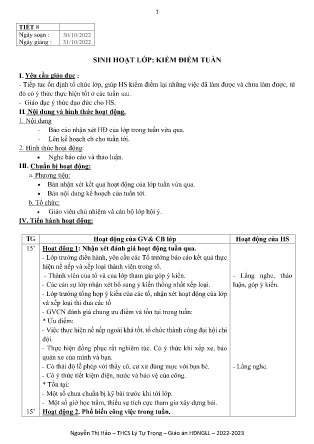 Kế hoạch bài dạy môn Sinh Hoạt Lớp 9 - Tuần 9, Tiết 8 (GV: Nguyễn Thị Hảo)