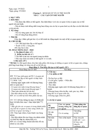 Kế hoạch bài dạy môn Sinh Học 8 - Tuần 1, Tiết 2: Cấu tạo cơ thể người (GV: Giáp Văn Tân)