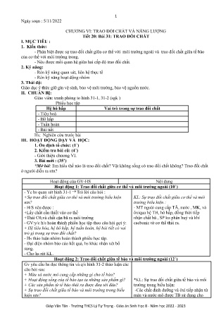 Kế hoạch bài dạy môn Sinh Học 8 - Tuần 11, Tiết 20 - Bài 31: Trao đổi chất (GV: Giáp Văn Tân)