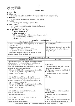 Kế hoạch bài dạy môn Sinh Học 8 - Tuần 2, Tiết 4: Mô (GV: Giáp Văn Tân)