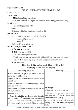 Kế hoạch bài dạy môn Sinh Học 8 - Tuần 22, Tiết 37 - Cấu tạo và tính chất của cơ (GV: Giáp Văn Tân)
