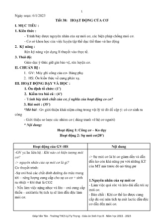 Kế hoạch bài dạy môn Sinh Học 8 - Tuần 22, Tiết 38 - Hoạt động của cơ (GV: Giáp Văn Tân)