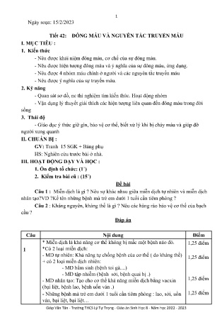 Kế hoạch bài dạy môn Sinh Học 8 - Tuần 25, Tiết 42 - Đông máu và nguyên tắc truyền máu (GV: Giáp Văn Tân)