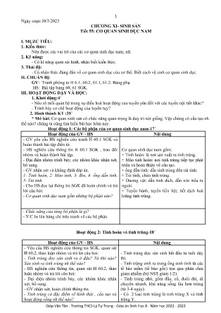 Kế hoạch bài dạy môn Sinh Học 8 - Tuần 33, Tiết 55 - Cơ quan sinh dục nam (GV: Giáp Văn Tân)
