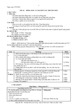 Kế hoạch bài dạy môn Sinh Học 8 - Tuần 5, Tiết 10: Đông máu và nguyên tác truyền máu (GV: Giáp Văn Tân)