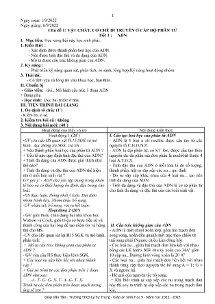 Kế hoạch bài dạy môn Sinh Học 9 - Tuần 1, Tiết 1 - ADN (GV: Giáp Văn Tân)