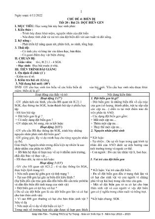 Kế hoạch bài dạy môn Sinh Học 9 - Tuần 12, Tiết 20 - Bài 21: Đột biến gen (GV: Giáp Văn Tân)