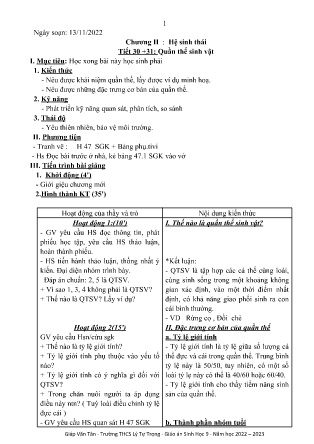 Kế hoạch bài dạy môn Sinh Học 9 - Tuần 16, Tiết 30+31 - Quần thể sinh vật (GV: Giáp Văn Tân)