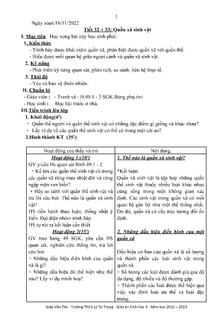 Kế hoạch bài dạy môn Sinh Học 9 - Tuần 18, Tiết 32+33 - Quần xã sinh vật (GV: Giáp Văn Tân)