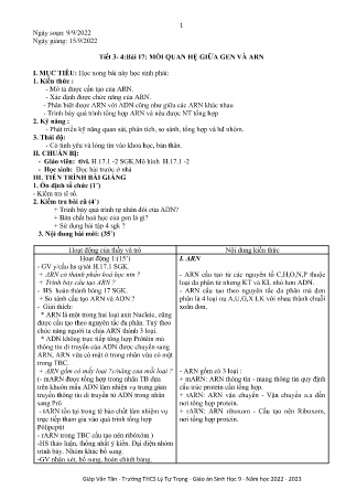 Kế hoạch bài dạy môn Sinh Học 9 - Tuần 2, Tiết 3+4 - Bài 17: Mối quan hệ giữa gen và ARN (GV: Giáp Văn Tân)