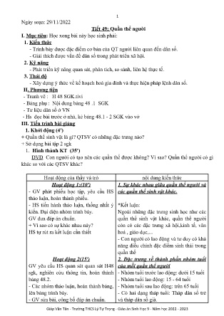 Kế hoạch bài dạy môn Sinh Học 9 - Tuần 28, Tiết 49 - Quần thể người (GV: Giáp Văn Tân)
