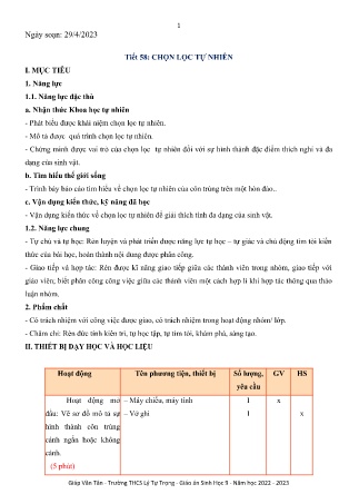 Kế hoạch bài dạy môn Sinh Học 9 - Tuần 36, Tiết 58 - Chọn lọc tự nhiên (GV: Giáp Văn Tân)
