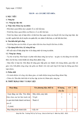 Kế hoạch bài dạy môn Sinh Học 9 - Tuần 37, Tiết 59+61 - Cơ chế tiến hóa (GV: Giáp Văn Tân)