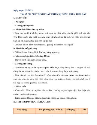 Kế hoạch bài dạy môn Sinh Học 9 - Tuần 37, Tiết 62 - Sự phát sinh phát triển sự sống trên trái đất (GV: Giáp Văn Tân)