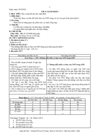 Kế hoạch bài dạy môn Sinh Học 9 - Tuần 5, Tiết 9 - Giảm phân (GV: Giáp Văn Tân)