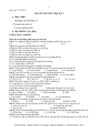 Kế hoạch bài dạy môn Sinh Học 9 - Tuần 8, Tiết: Ôn tập giữa học kì I (GV: Giáp Văn Tân)