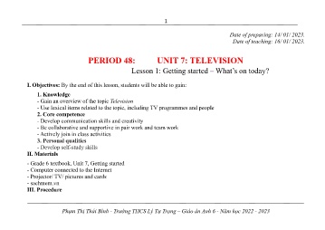 Kế hoạch bài dạy môn Tiếng Anh 6 - Period 48-54, Unit 7: Television (GV: Phạm Thị Thái Bình)
