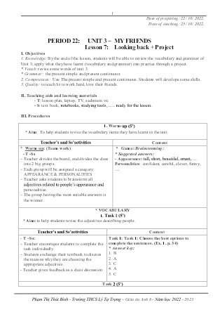 Kế hoạch bài dạy môn Tiếng Anh 6 - Tuần 8, Tiết 22+23+24 (GV: Phạm Thị Thái Bình)
