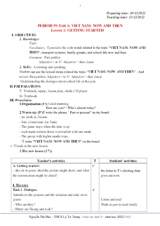 Kế hoạch bài dạy môn Tiếng Anh 9 - Tuần 15-18, Period 39-45, Unit 6: Viet Nam now and then; Revision (GV: Nguyễn Thị Hảo)