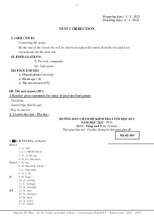 Kế hoạch bài dạy môn Tiếng Anh 9 - Tuần 18+19, Period 46+47, Test Correction + Review 2 (GV: Nguyễn Thị Hảo)