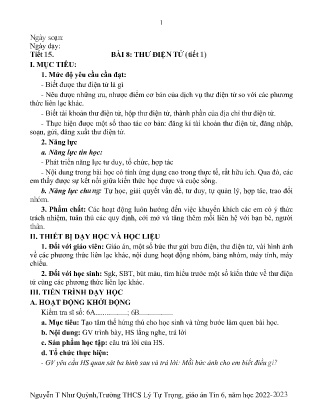 Kế hoạch bài dạy môn Tin Học 6 - Tuần 15+16, Tiết 15+16 - Bài 8: Thư điện tử (GV: Nguyễn T Như Quỳnh)