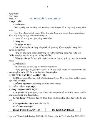 Kế hoạch bài dạy môn Tin Học 6 - Tuần 23+24, Tiết 19+20 - Bài 10: Sơ đồ tư duy (GV: Nguyễn T Như Quỳnh)