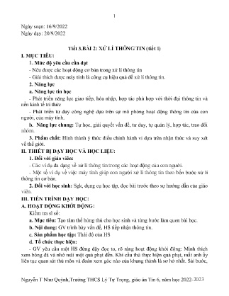 Kế hoạch bài dạy môn Tin Học 6 - Tuần 3, Tiết 3 - Bài 2: Xử lí thông tin (GV: Nguyễn T Như Quỳnh)
