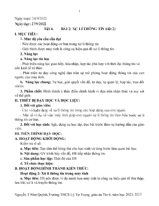 Kế hoạch bài dạy môn Tin Học 6 - Tuần 4, Tiết 4 - Bài 2: Xử lí thông tin (GV: Nguyễn T Như Quỳnh)