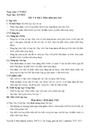 Kế hoạch bài dạy môn Tin Học 7 - Tuần 3+4, Tiết 3+4 - Bài 2: Phần mềm máy tính (GV: Nguyễn T Như Quỳnh)