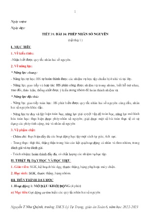 Kế hoạch bài dạy môn Toán 6 - Tuần 14, Tiết 39+40 - Bài 16: Phép nhân số nguyên (GV: Nguyễn T Như Quỳnh)