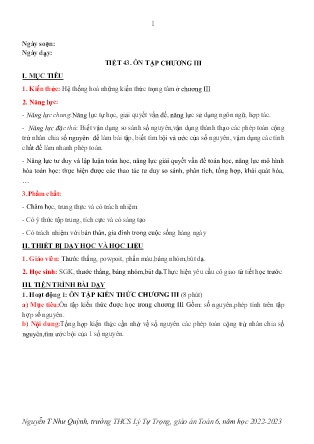 Kế hoạch bài dạy môn Toán 6 - Tuần 16, Tiết 44: Ôn tập chương III (GV: Nguyễn T Như Quỳnh)