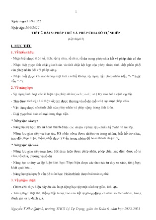 Kế hoạch bài dạy môn Toán 6 - Tuần 3, Tiết 7+8+9 - Bài: Phép nhân và phép chia số tự nhiên; Luyện tập chung; Lũy thừa với số mũ tự nhiên (GV: Nguyễn T Như Quỳnh)