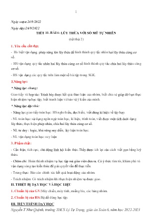 Kế hoạch bài dạy môn Toán 6 - Tuần 4, Tiết 10+11+12 - Bài 6+7: Lũy thừa với số mũ tự nhiên; Thứ tự thực hiện các phép tính (GV: Nguyễn T Như Quỳnh)