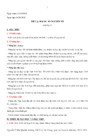 Kế hoạch bài dạy môn Toán 6 - Tuần 8+9, Tiết 22-25 - Bài 10+11: Số nguyên tố; Ước chung, ước chung lớn nhất (GV: Nguyễn T Như Quỳnh)