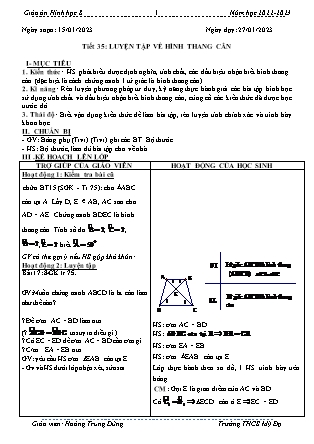 Kế hoạch bài dạy môn Toán 8 (Hình Học) - Tiết 35: Luyện tập về hình thang cân (GV: Hoàng Trung Dũng)