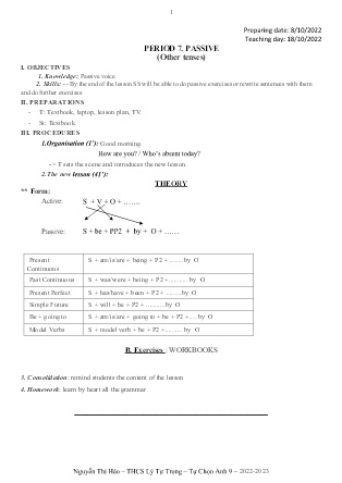Kế hoạch bài dạy tự chọn môn Tiếng Anh 9 - Tuần 7+8. Tiết 7+8 (GV: Nguyễn Thị Hảo)