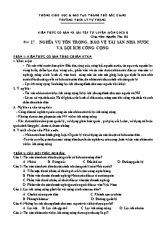 Kiến thức cơ bản và Bài tập tự luyện môn GDCD Lớp 8 - Bài 17: Nghĩa vụ tôn trọng, bảo vệ tài sản nhà nước và lợi ích công cộng (GV: Nguyễn Thu Hà)
