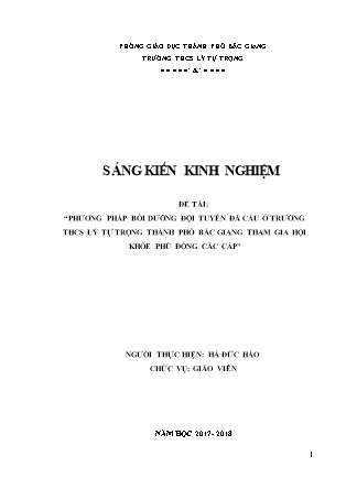 SKKN - Đề tài: Phương pháp bồi dưỡng đội tuyển đá cầu ở trường THCS Lý Tự Trọng TP Bắc Giang tham gia hội khỏe Phù Đổng các cấp (GV: Hà Đức Hào)